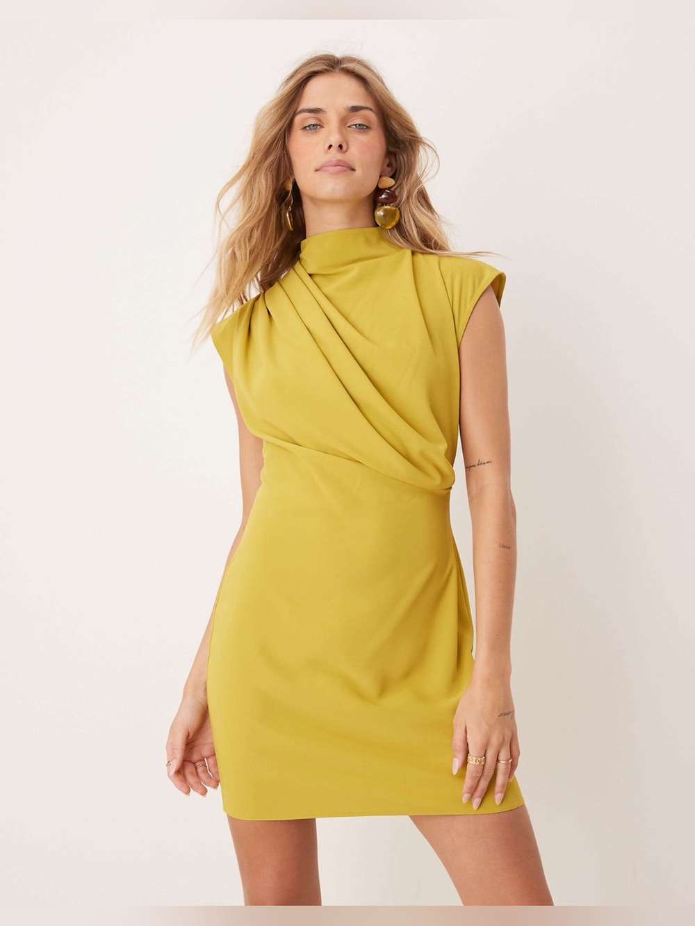 ASOS DESIGN High Neck Sleeveless Mini Dress with Draped Neck